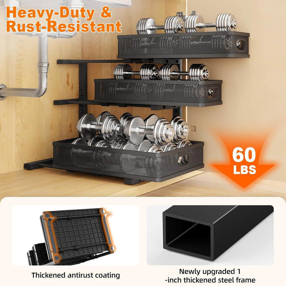 2 Pack 3 Tier Under Sink Organizer,Kitchen Cabinet Undersink Storage Drawer