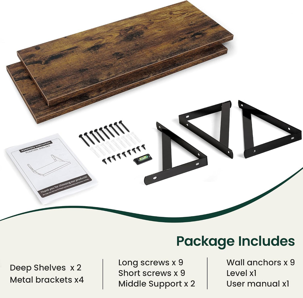 Floating Shelves 12 Inch Deep, 36W x 12D Wall Shelf Set of 2, 60 lbs Heavy Du...