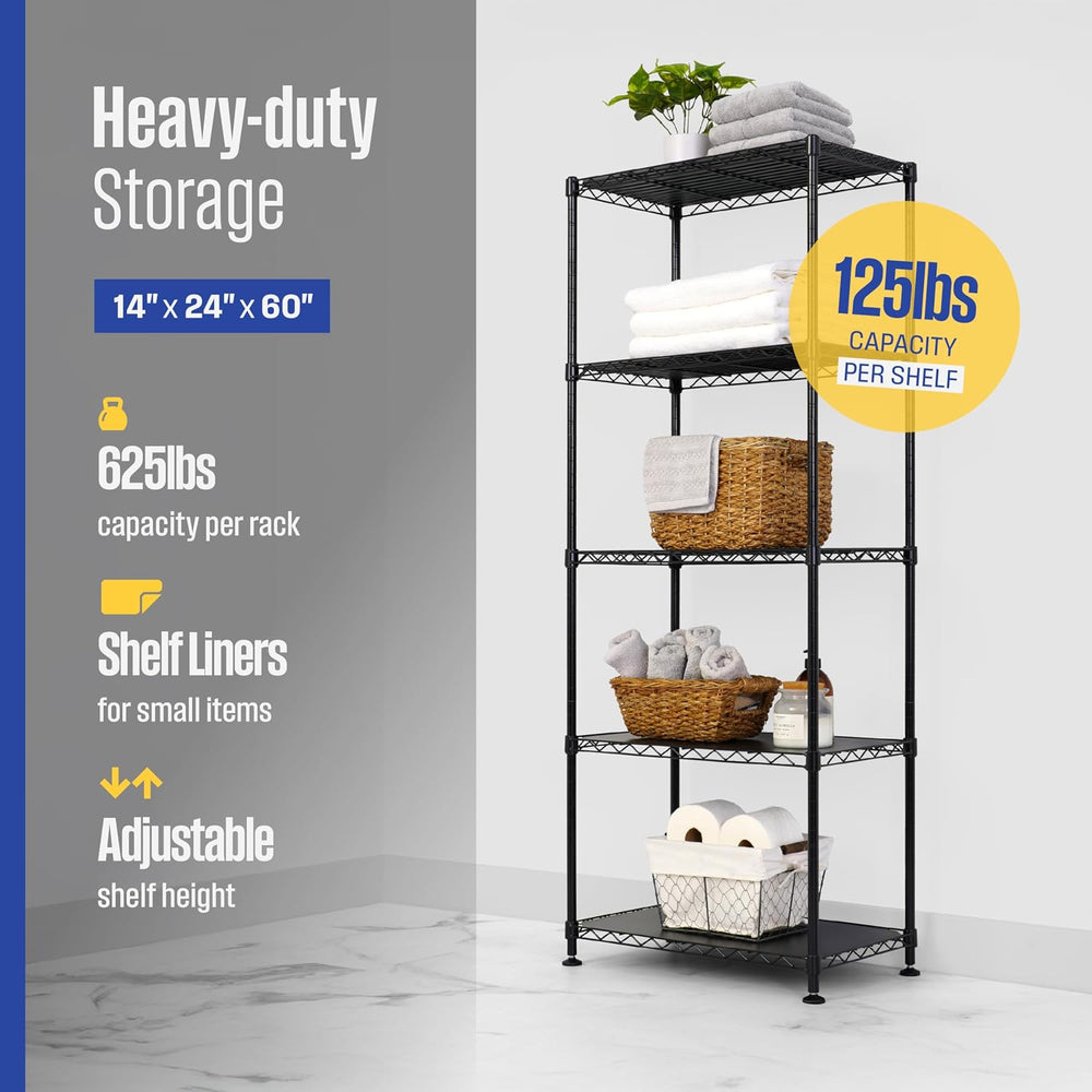 SafeRacks NSF 5-Tier Heavy Duty Steel Wire Shelves (24"x14"x60")