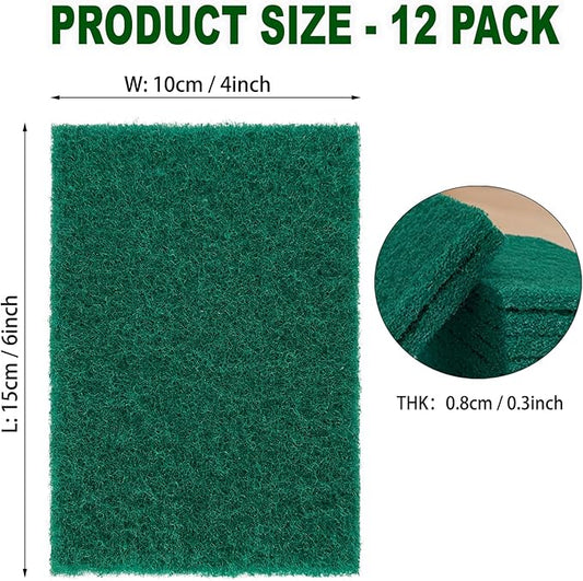 12 Pcs/Pack Green Heavy Duty Scouring Pads Reusable Household ScrubPads - Image 2