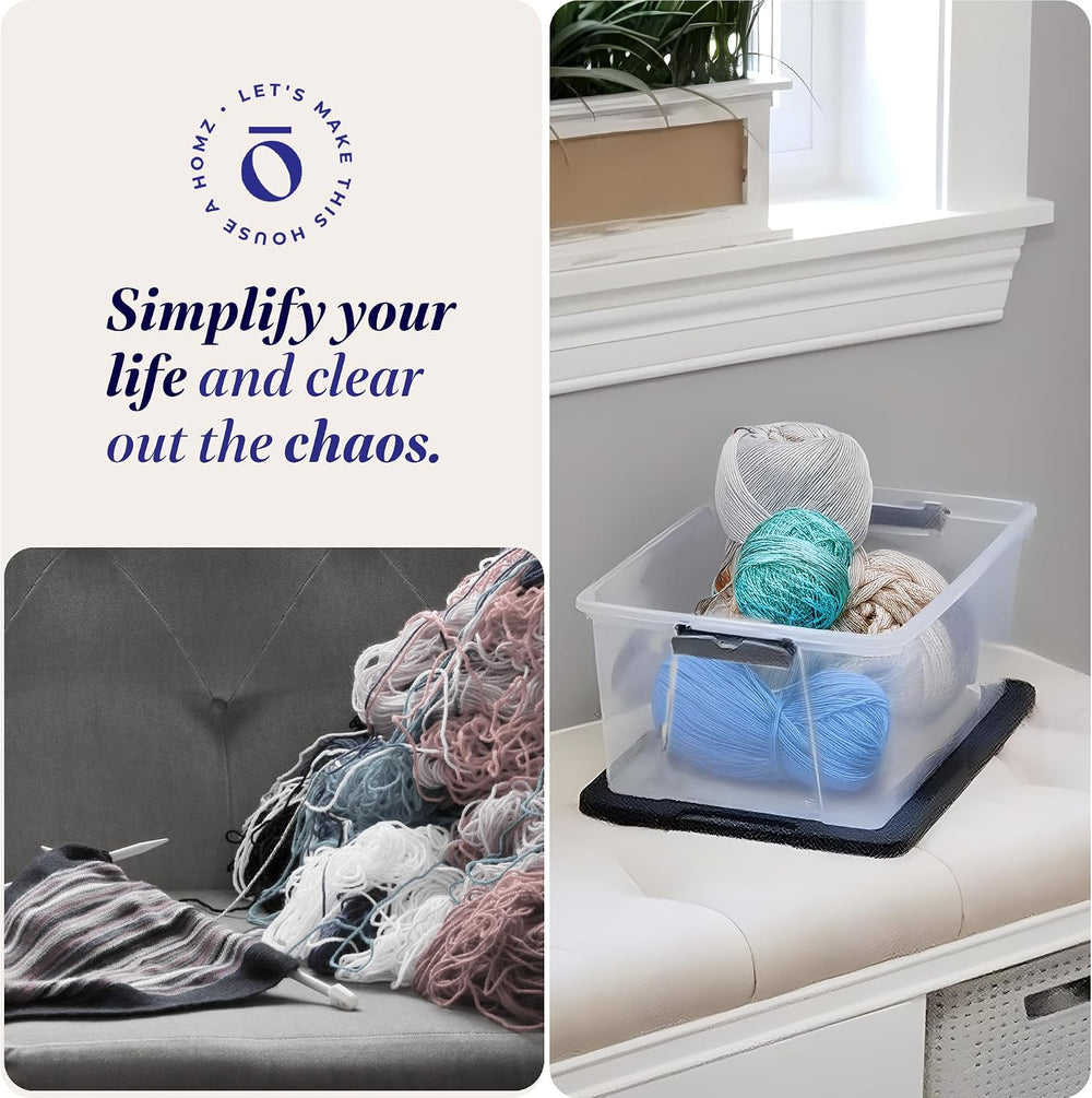 HOMZ Secure Latch, Clear Plastic Storage Organizer Bins, 15 Quart, 4 Pack