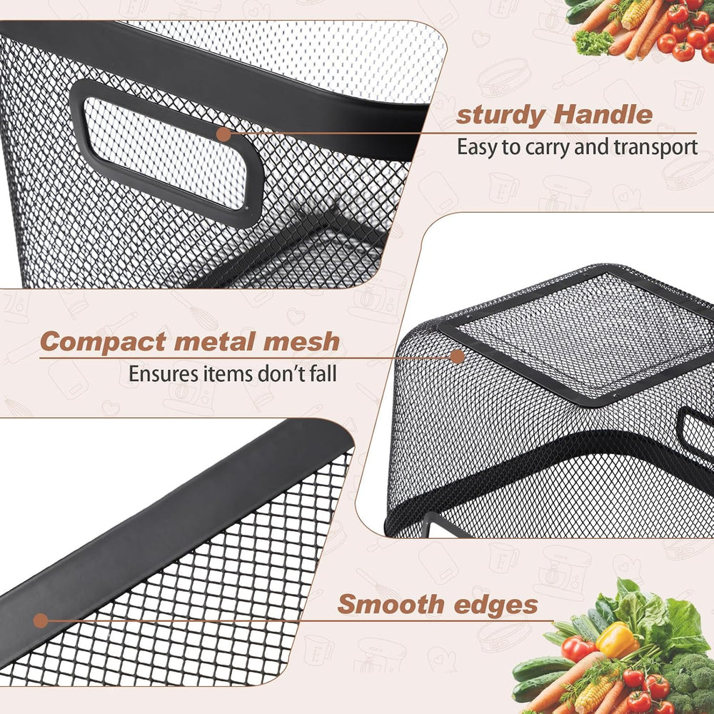 Maxdot 4 Pack 11'' Large Metal Mesh Steel Basket with Hollow Handles ...