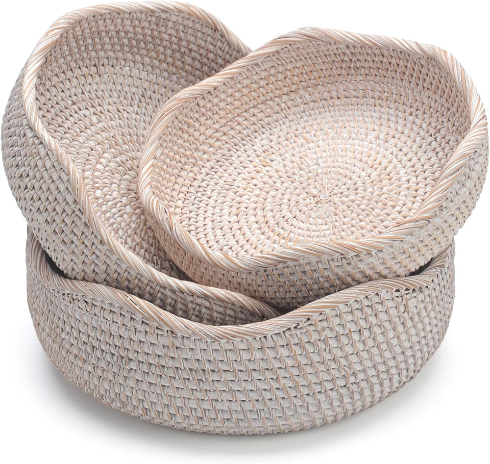YANGQIHOME Rattan Bread Basket, Round Fruit Baskets, Wicker Storage Bowls, Na...