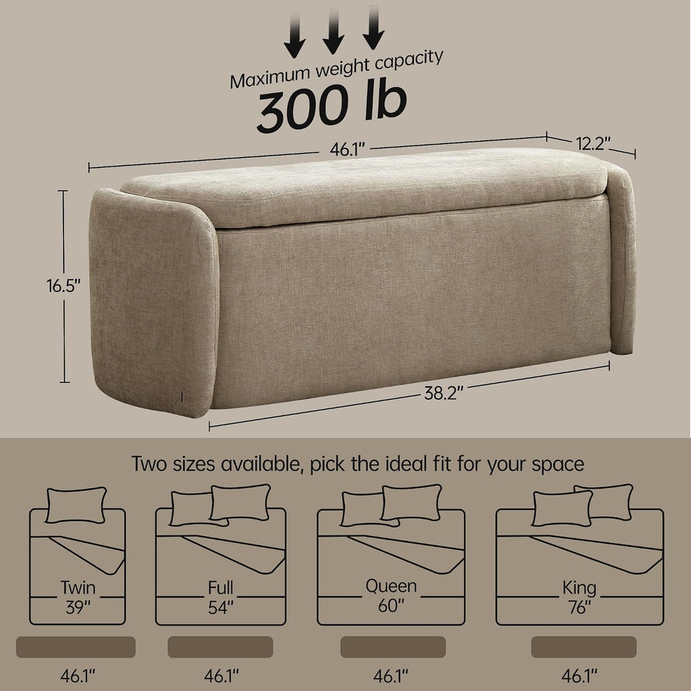 VKNOW Storage Bench, Upholstered Storage Ottoman Bench with Hinge, Khaki