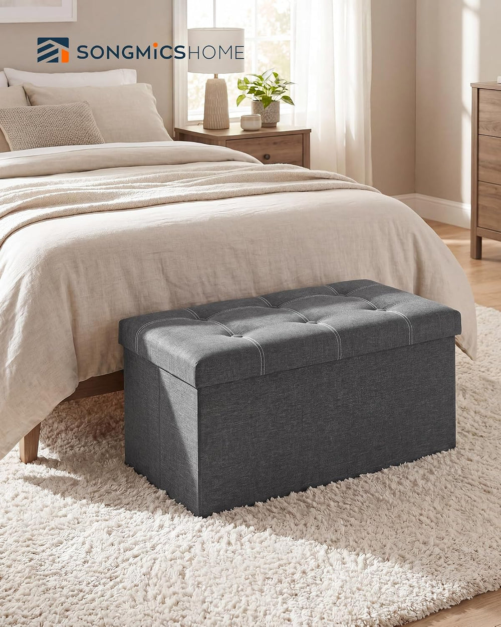 SONGMICS HOME Storage Ottoman, 21 Gallons End of Bench, 15.2 x 30.2 x 15.2 In...