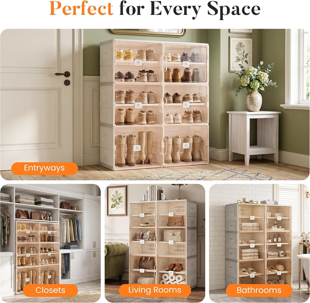 Foldable Shoe Organizer Storage Cabinet with Clear Magnetic Doors, Stackable ...
