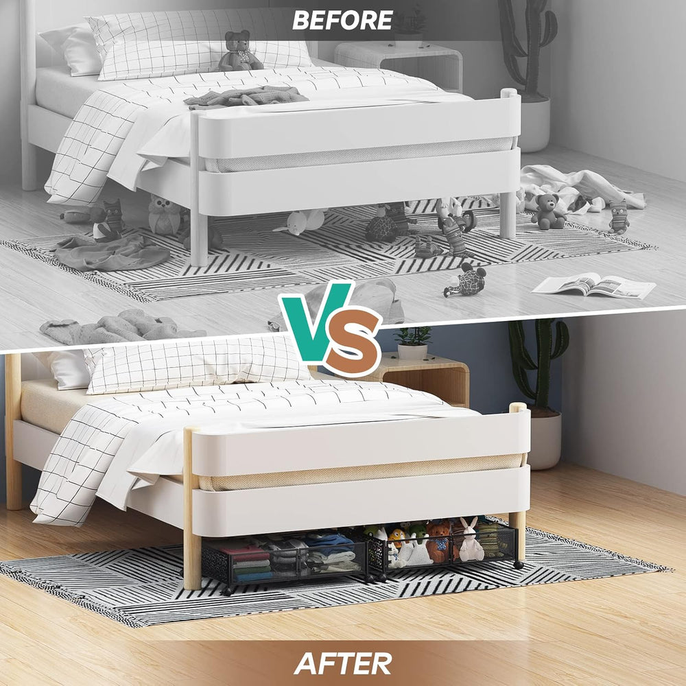 PHINOX Under Bed Storage with Wheels,Patterned,Sturdy Metal,4 Pack,Black
