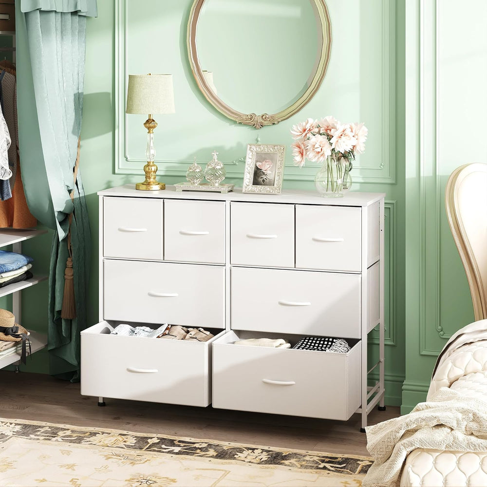 WLIVE Wide Dresser for Bedroom, 8 Drawer Chest of Drawers, White
