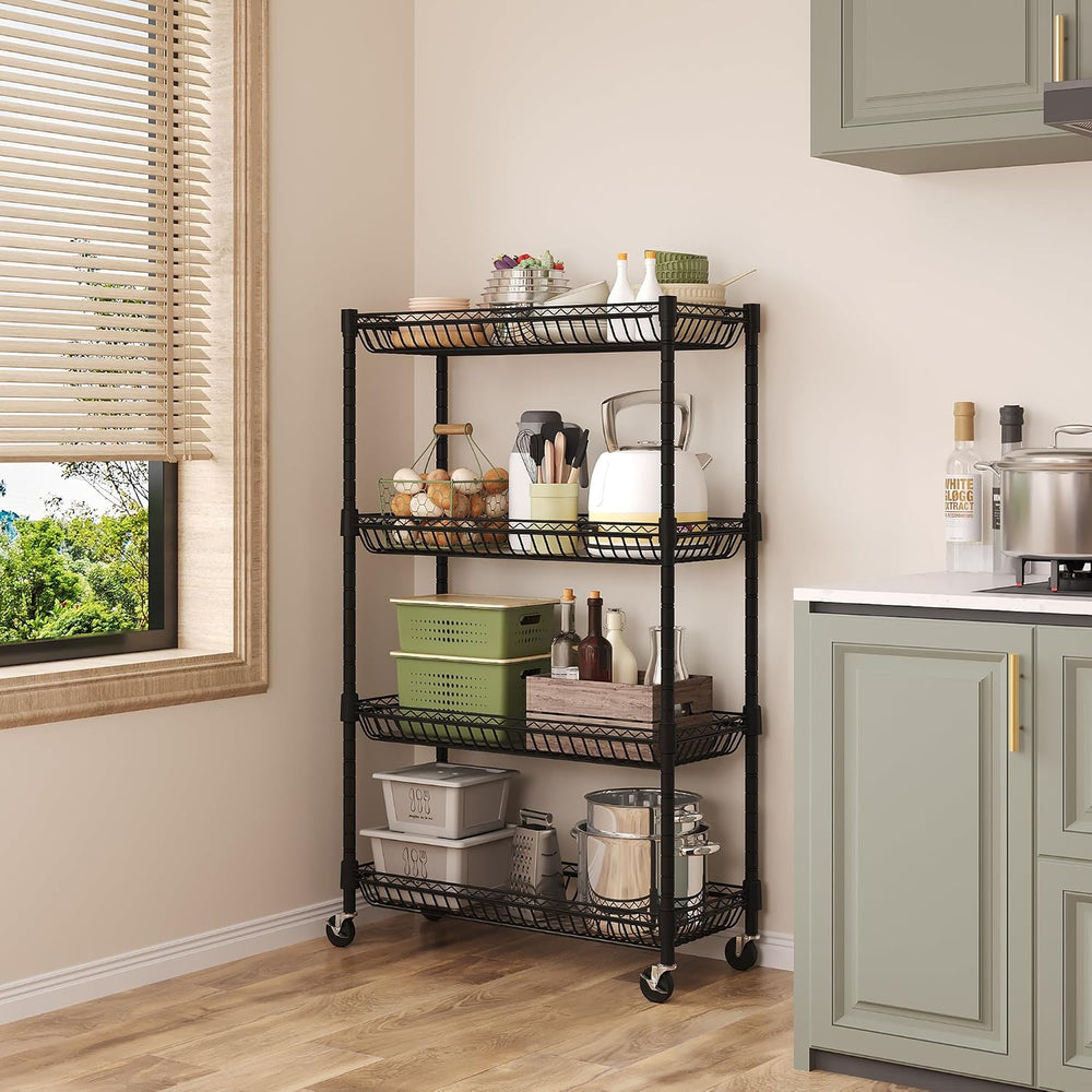 4-Tier Rolling Storage Shelves with Wire Baskets,30x13.5x44.5in