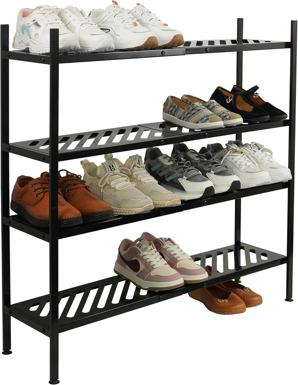 Shoe Rack, 4-Tier FreeStanding Shoe Shelf Stand, Stackable Shoe Storage Organ...