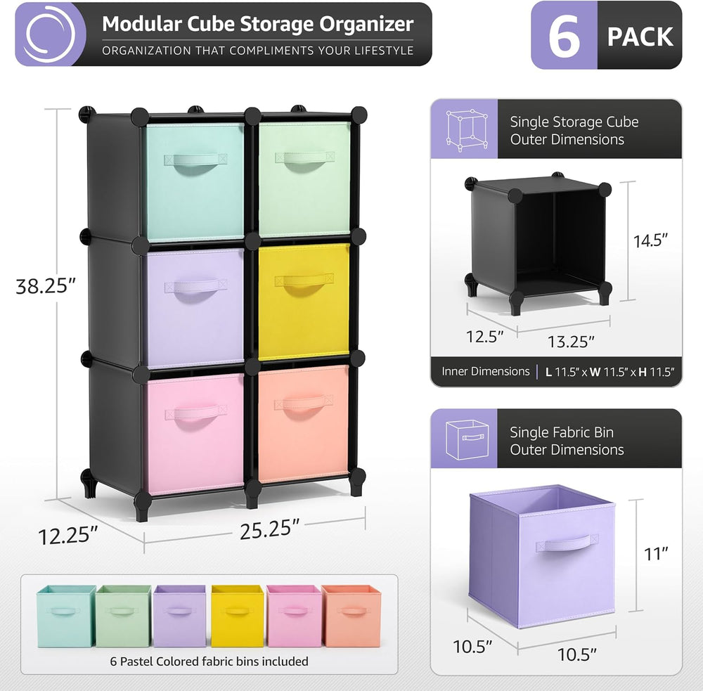 Sorbus 6 Cube Storage Organizer with 6 Fabric Bins (Black)