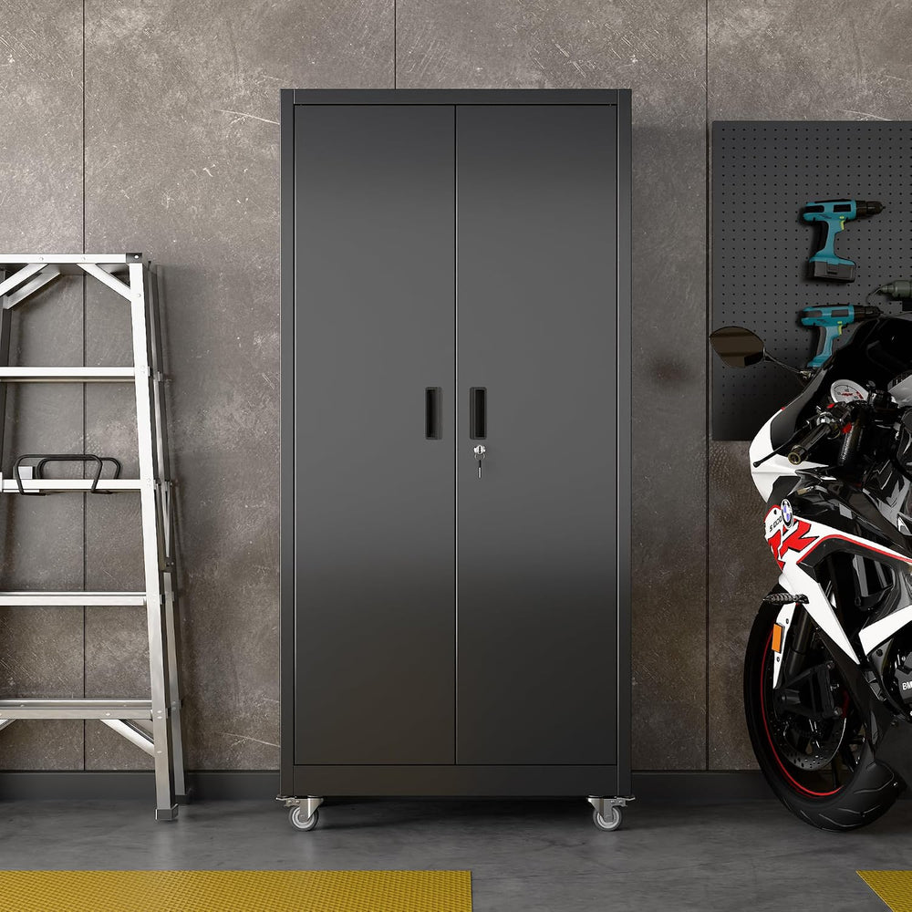 Aobabo Black Metal Garage Storage Cabinet with Wheels, 34"W x 18"D ...