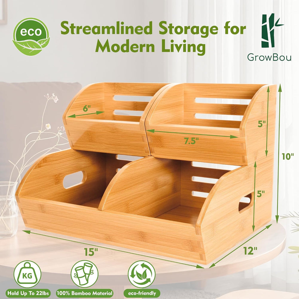 Stackable Bamboo Produce Storage Bin with Ventilation & Handles