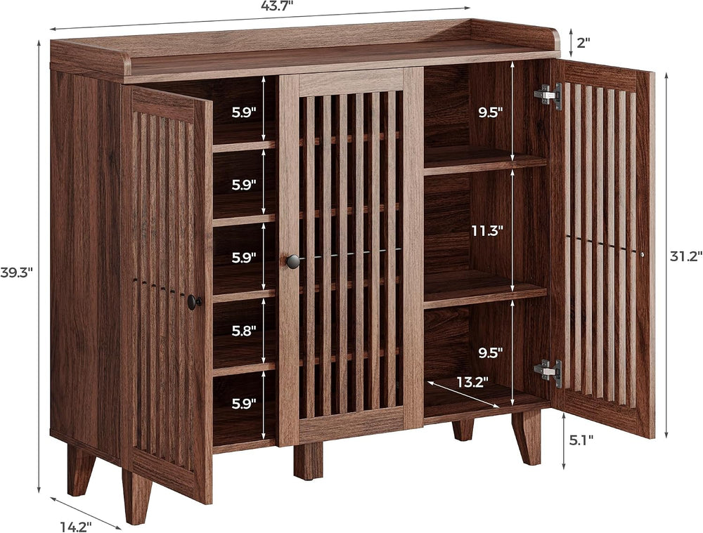 IRONCK Shoe Cabinet with 3 Doors, Shoe Storage Cabinet with Slatted Doors