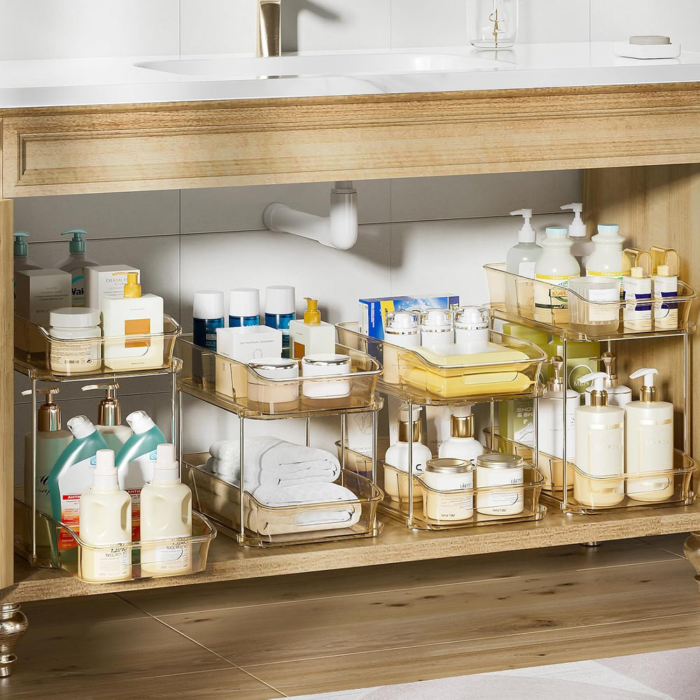 Delamu 2-Tier Under Sink Organizers and Storage, Multi-Purpose Stackable Bath...