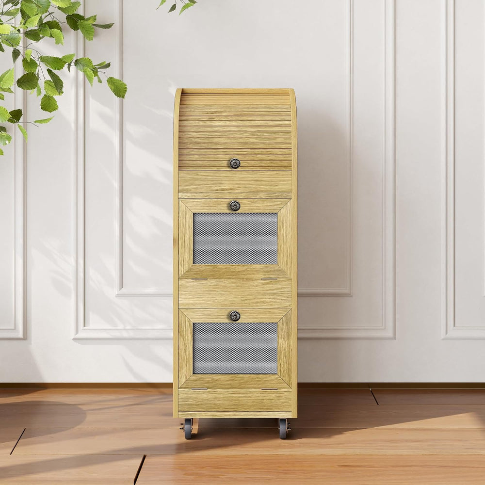 Wood Color Vegetable Storage Bin with Wheels & Ventilation