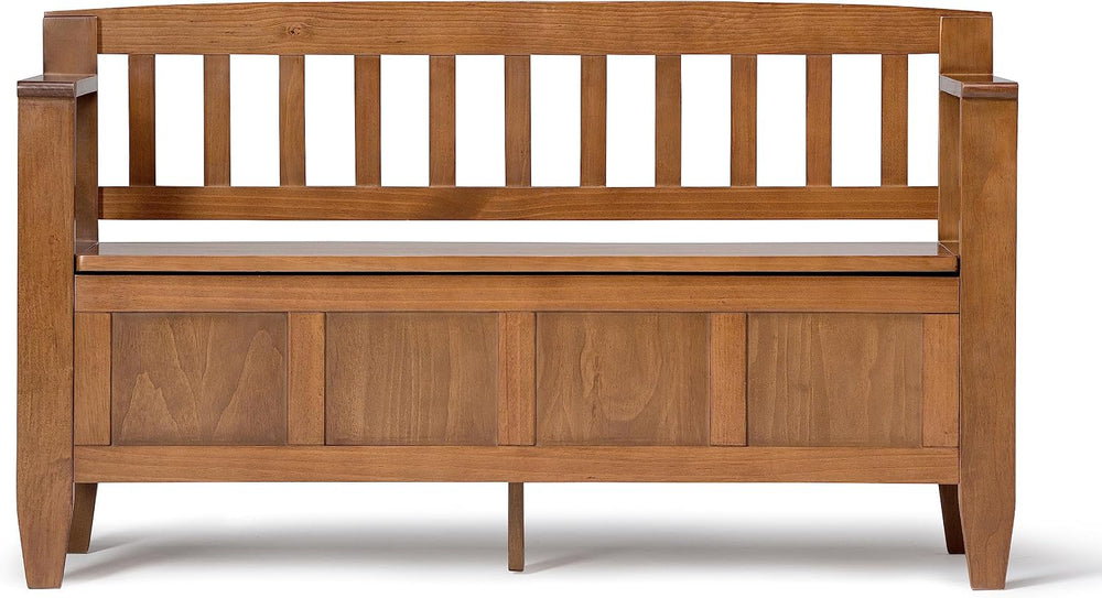 SIMPLIHOME Brooklyn 48" Wide Solid Wood Storage Bench in Saddle Brown