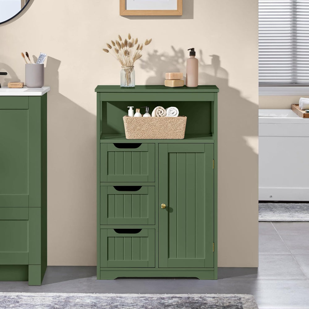 Yaheetech Small Freestanding Bathroom Storage Cabinet with 3 Drawers, Green