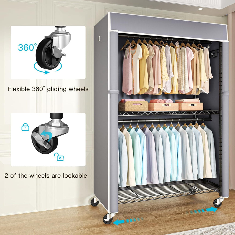 FUTASSI Black Clothing Rack with Grey Cover, P1C Plus Rolling Closets