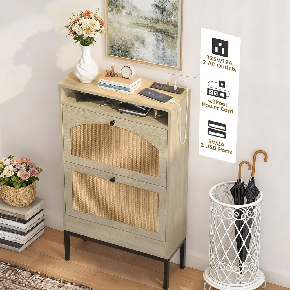 LUCKLIFE Shoe Cabinet with Charging Station, Flip Down Shoe Storage Organizer...