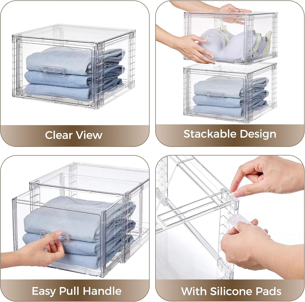 Vtopmart 4 Pack Clear Stackable Closet Storage Drawers 15QT, Medium