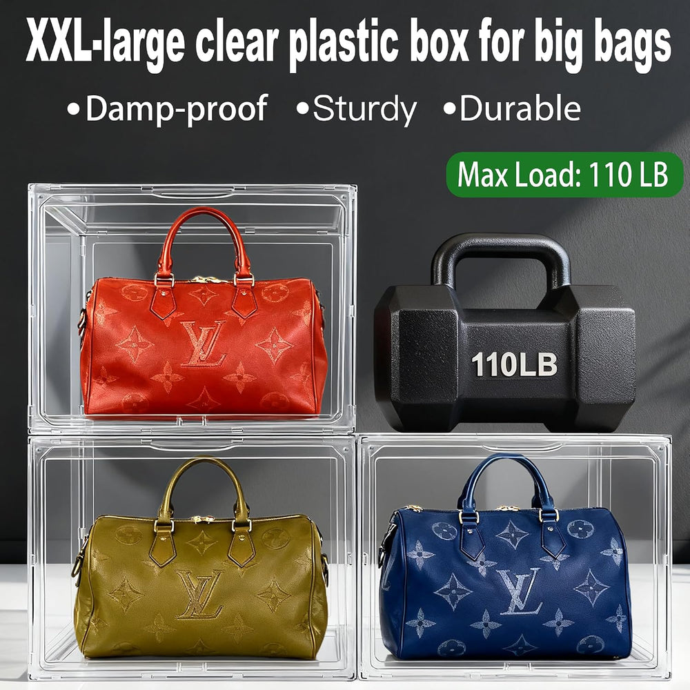 3 Pack XXX-Large Acrylic Purse Box Handbag Organizer 17.3x13x13''