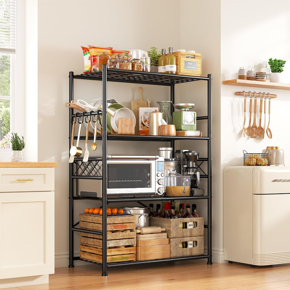 DurayLoly 5-Tier Metal Shelving with Hooks & Side Panel for Kitchen Pantry