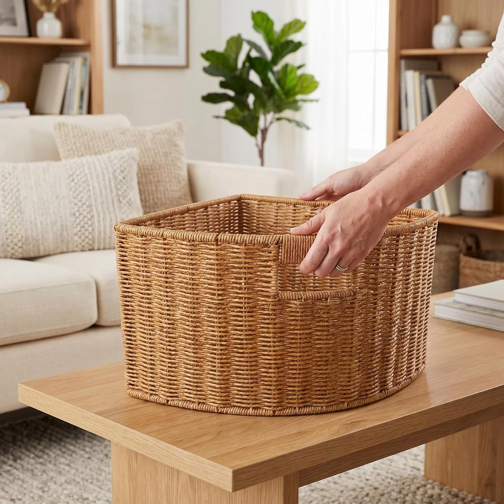 Woven Triangle Corner Storage Basket with Handles Shelf Laundry Basket