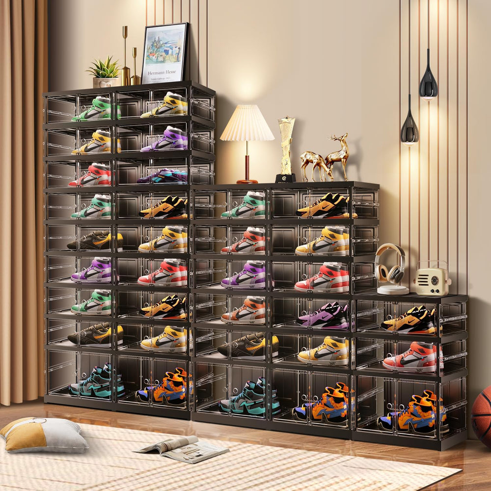 CIMLORD 3-Tier Foldable Shoe Rack, Magnetic Clear Doors, 6 Pairs, Black
