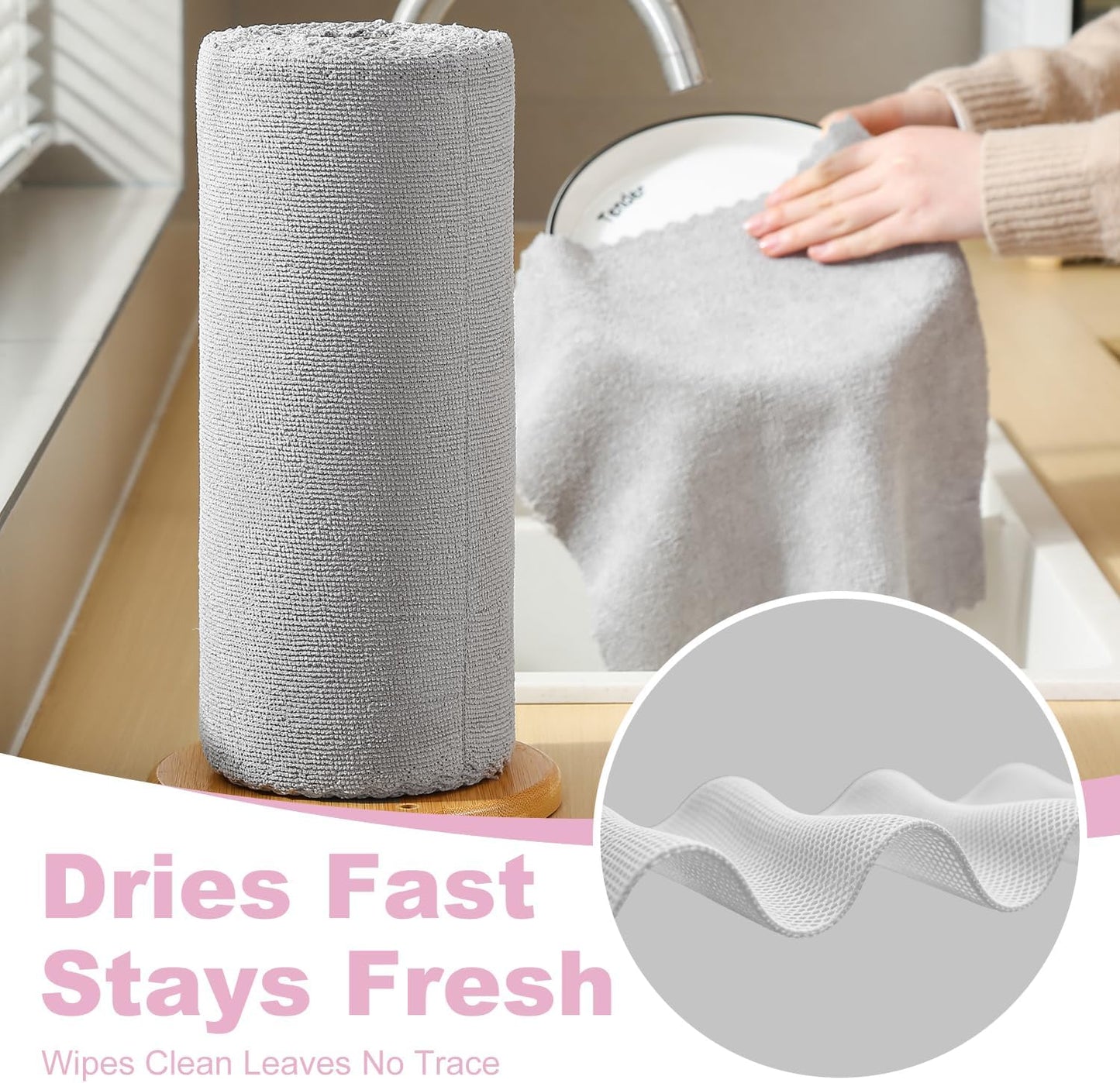 Jessy Home 2 Roll Reusable Paper Towels,100 Sheets Tear Away Microfiber Cleaning Cloth, Lint Free Cleaning Rags for Kitchen, Dishcloth,Household Cleaning Supplies