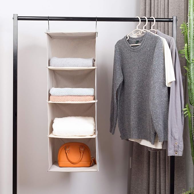 Hanging Closet Organizer and Storage, Foldable 4-Shelf Wardrobe Clothes Shelves - Image 8