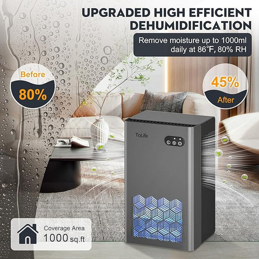 ToLife Dehumidifier for Home, 1000 sq.ft Dehumidifiers for Basement Bedroom - Image 2