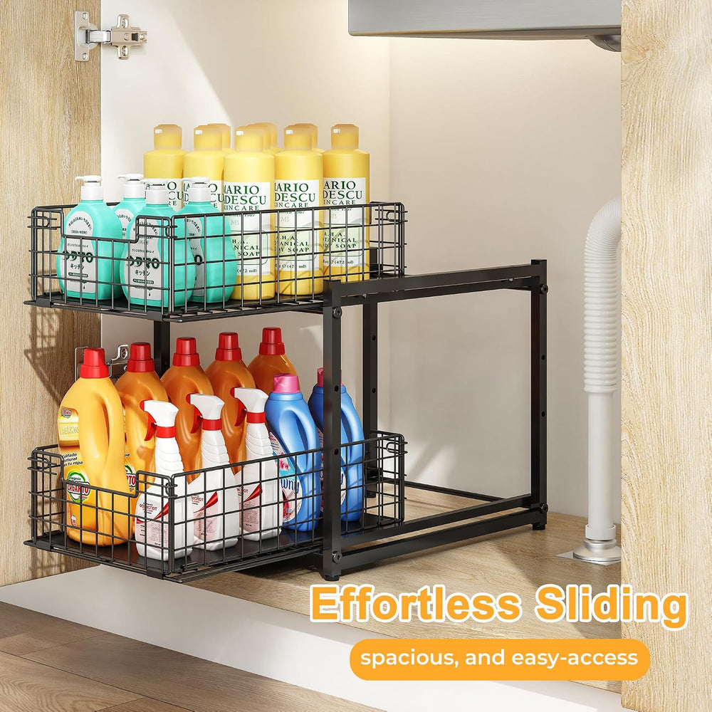 Under Sink Organizer, 2-Tier Pull Out Cabinet Organizer, Kitchen Bathroom Org...