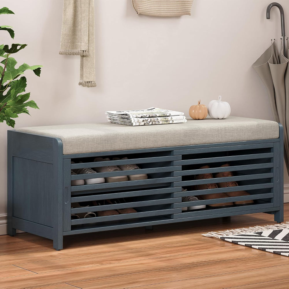Ball & Cast Entryway Storage Bench with Shutter Doors, 43.3" Wooden ...