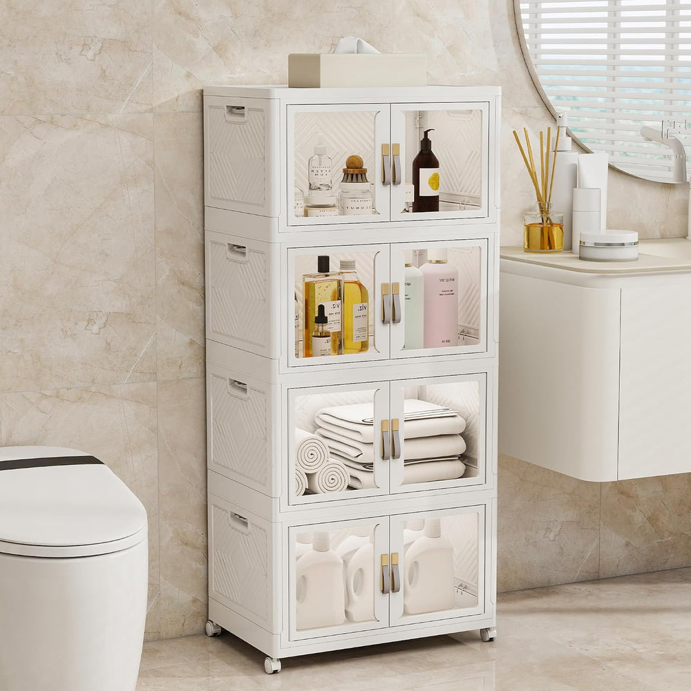Stackable Storage Bins with Doors & Lids & Wheels,