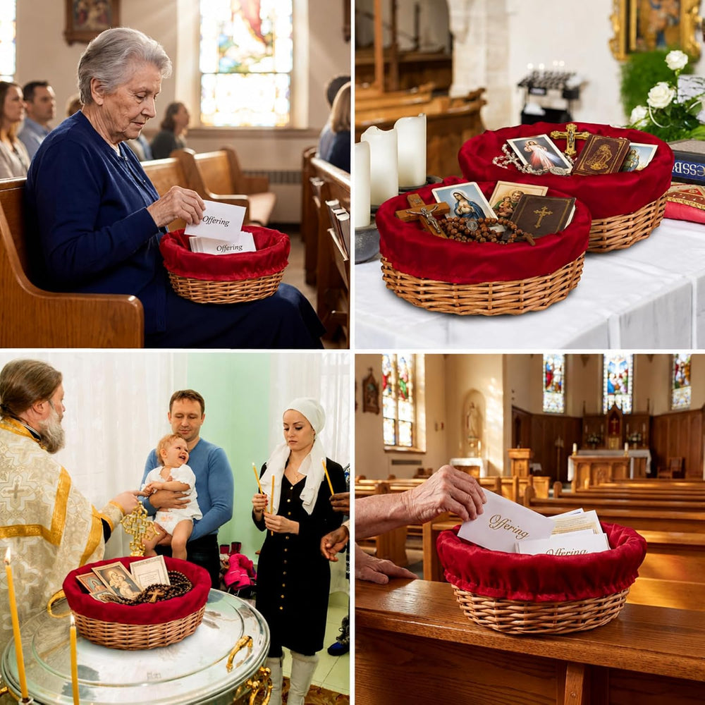 Hushee 3 Pack 9.1 Inch Round Offering Baskets for Church Wicker Offering Bask...