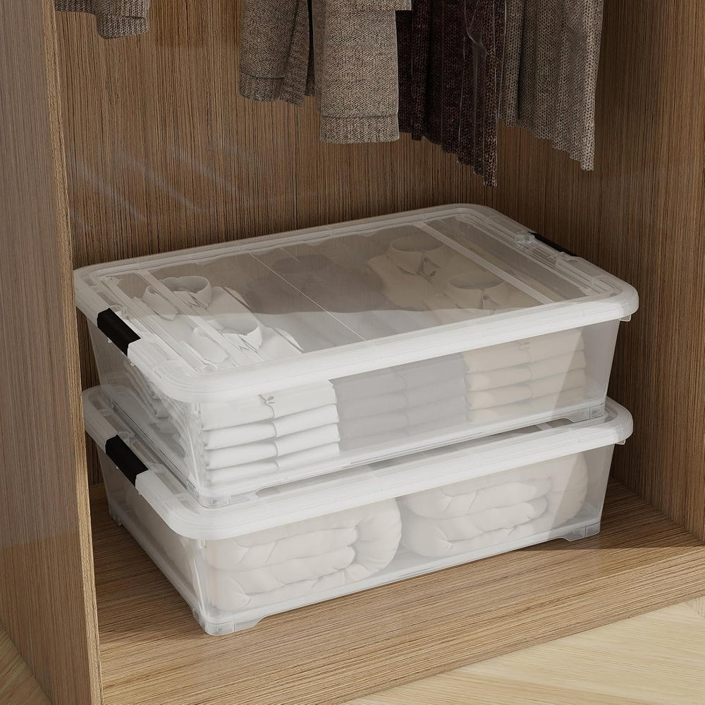 4-Pack 50 Qt Clear Plastic Under Bed Storage Containers with Wheels