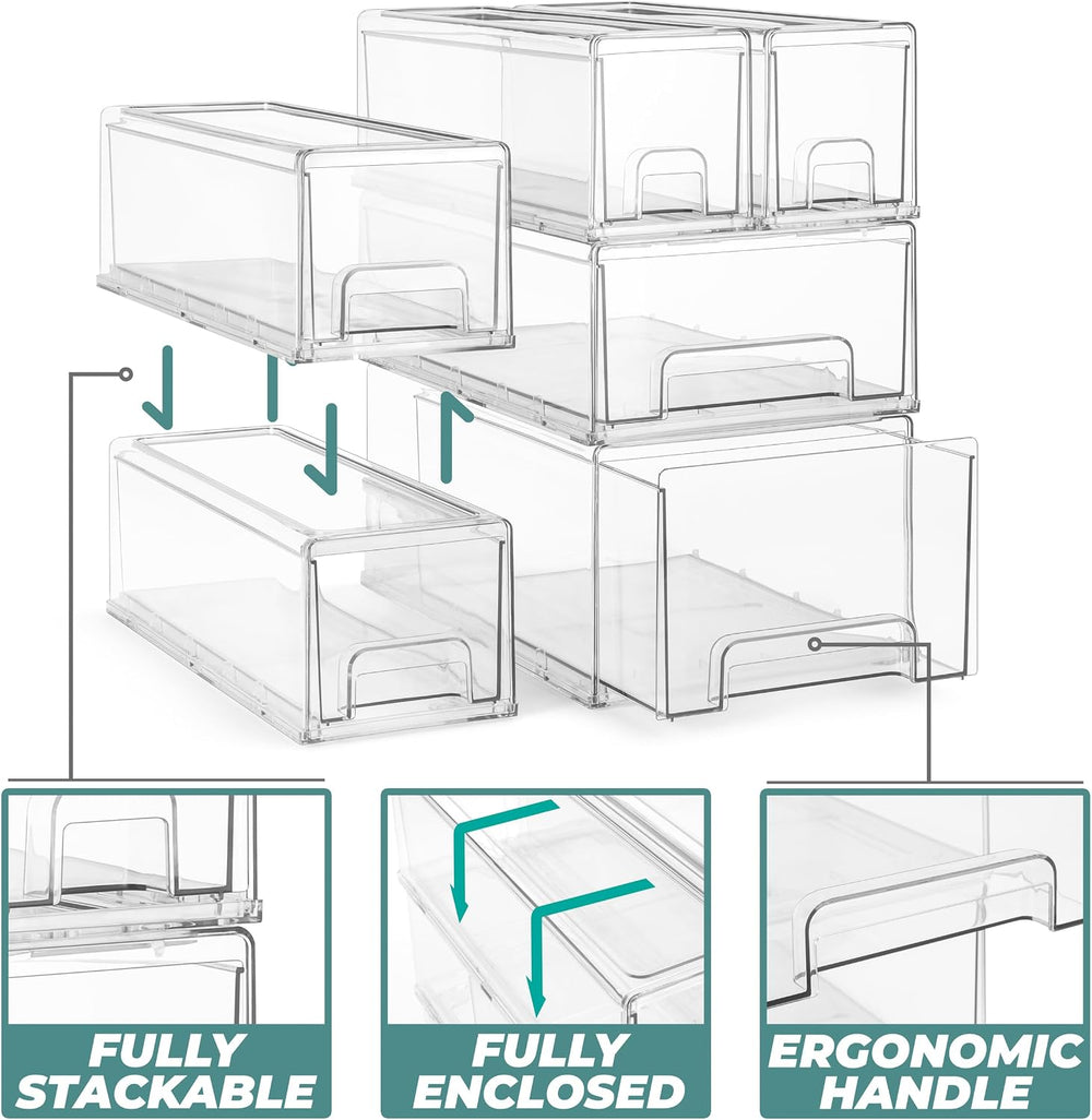 Sorbus Clear Stackable Storage Drawers with Handles (1 Large + 2 Small)
