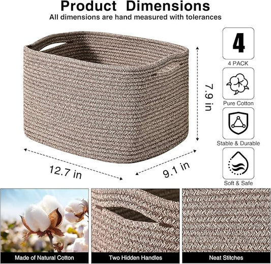 Small Storage Baskets for Organizing Shelves, Cotton Rope Basket for Storage - Image 2