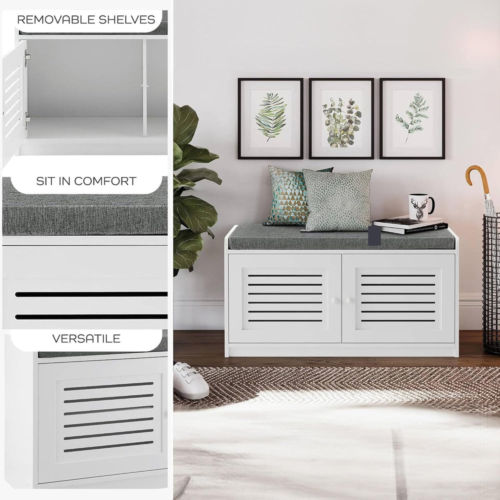 Sturdis - Shoe Storage Bench - Adjustable Shelves & Cushion Seat, White