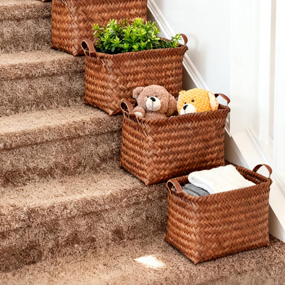 4-Pack Laundry Baskets,Wicker Storage Baskets for Shelves,Brown