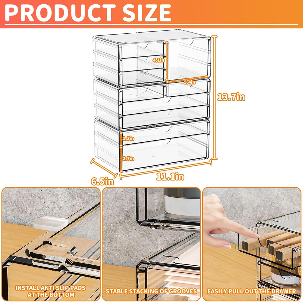 Yieach 3Pack Clear Drawer Organizers Stackable,Acrylic Storage Drawers With 1...