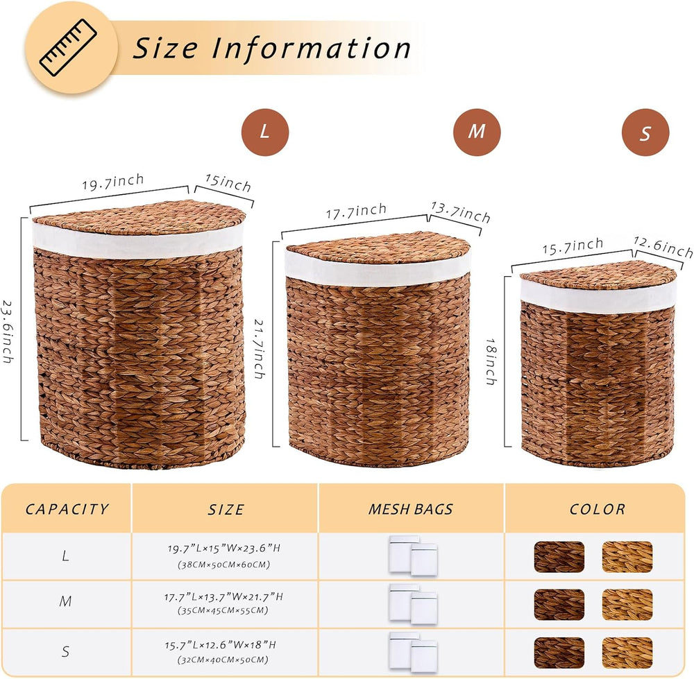 Half Moon Natural Water Hyacinth Laundry Hamper, 90L, Espresso