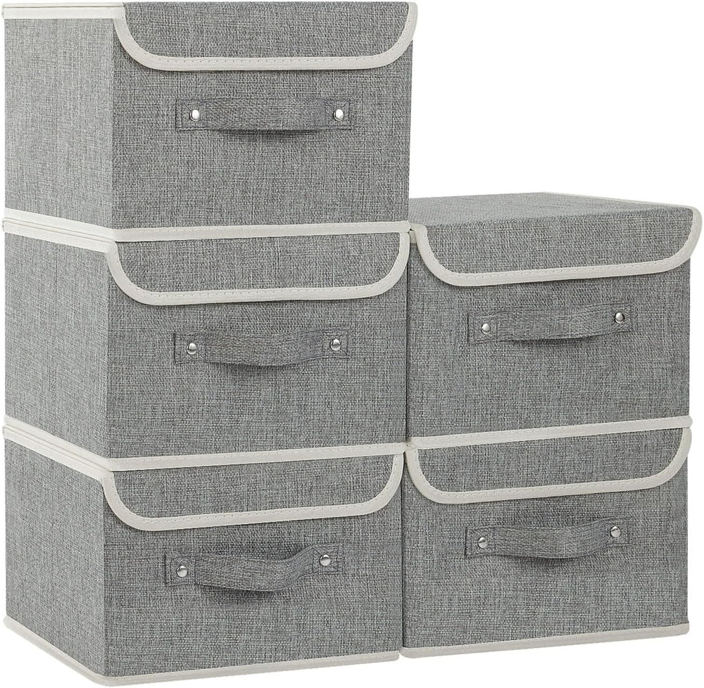 Foldable Fabric Storage Cubes with Lids,Grey 10.2x7.9x6.7in,5 Pack