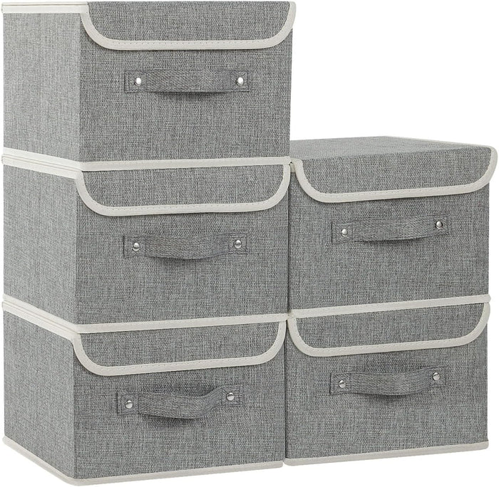 Foldable Fabric Storage Cubes with Lids,Grey 10.2x7.9x6.7in,5 Pack