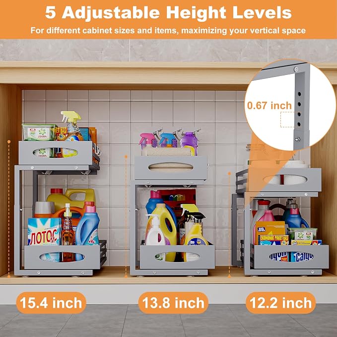 Under Sink Organizer, 2 Tier Under Sink Organizers and Storage, Adjustable