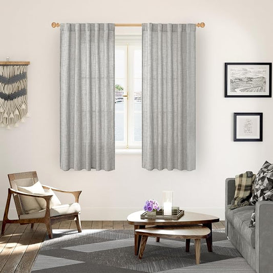 YoungsTex Dark Grey Linen Curtains 63 Inch Length - Image 2