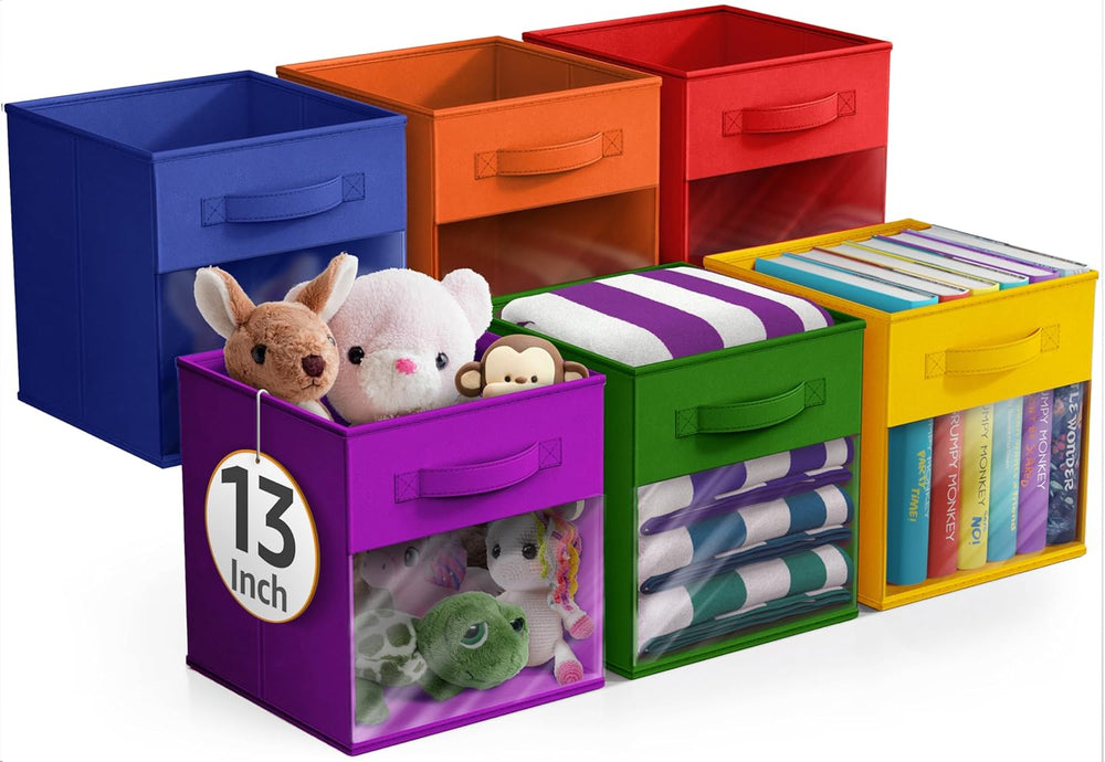 Sorbus 6-Pack Fabric Storage Cubes (13 Inch, Deep Rainbow with Window)