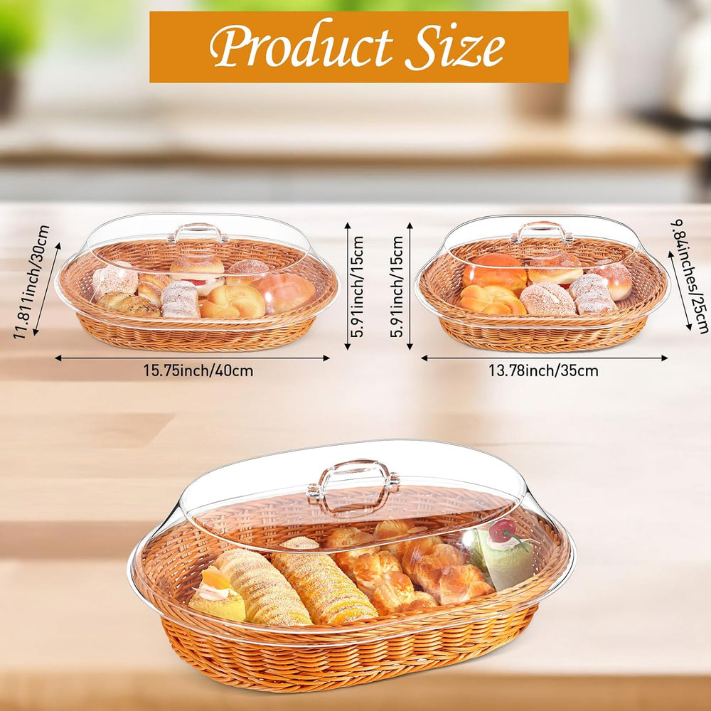 Hushee 2 Set Bread Basket with Lid,13.78 x 9.84 Inch, 15.75 x 11.81 Inch