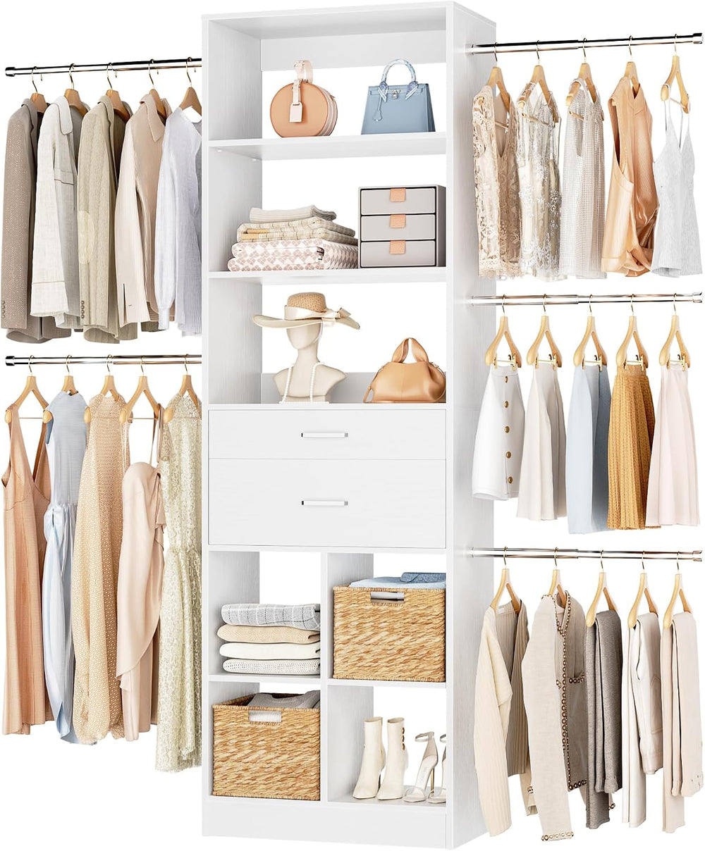 Besiost Small Closet System, 3.2-6.8FT Small Closet Organizer with 2 Wooden D...